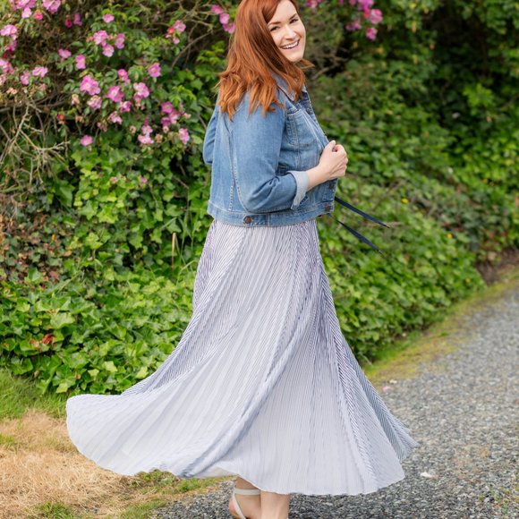 NWT Maeve Darcy Blue Stripe Maxi Dress in Blue Motif Sz 10 - Picture 11 of 17